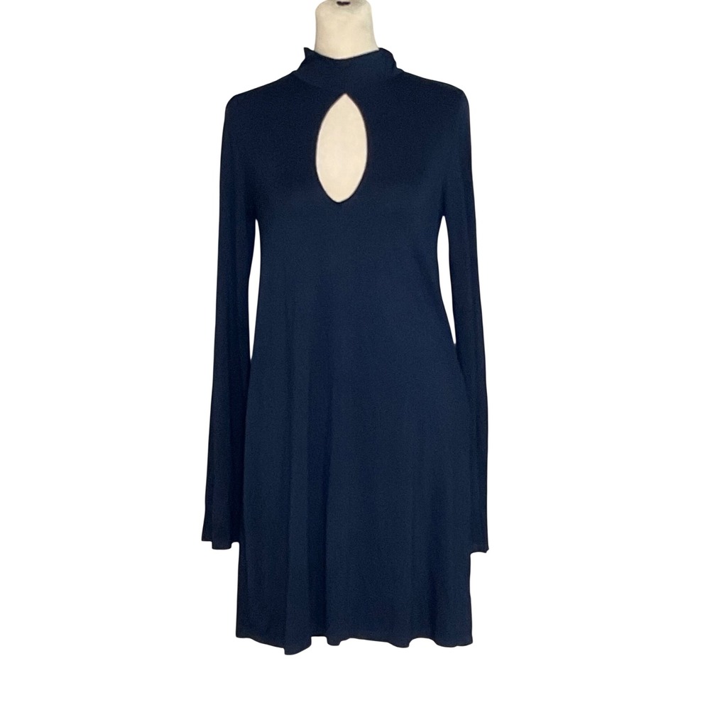 REVOLVE Michael Lauren women's blue dress knit jersey Rayan keyhole mock neck S